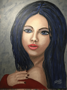 Portrait of painting of girl in red dress